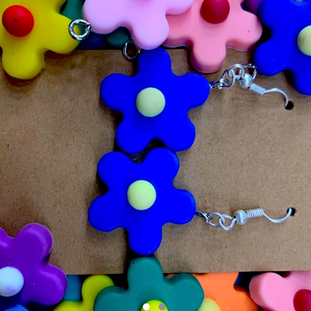 Blue flower dangle earrings